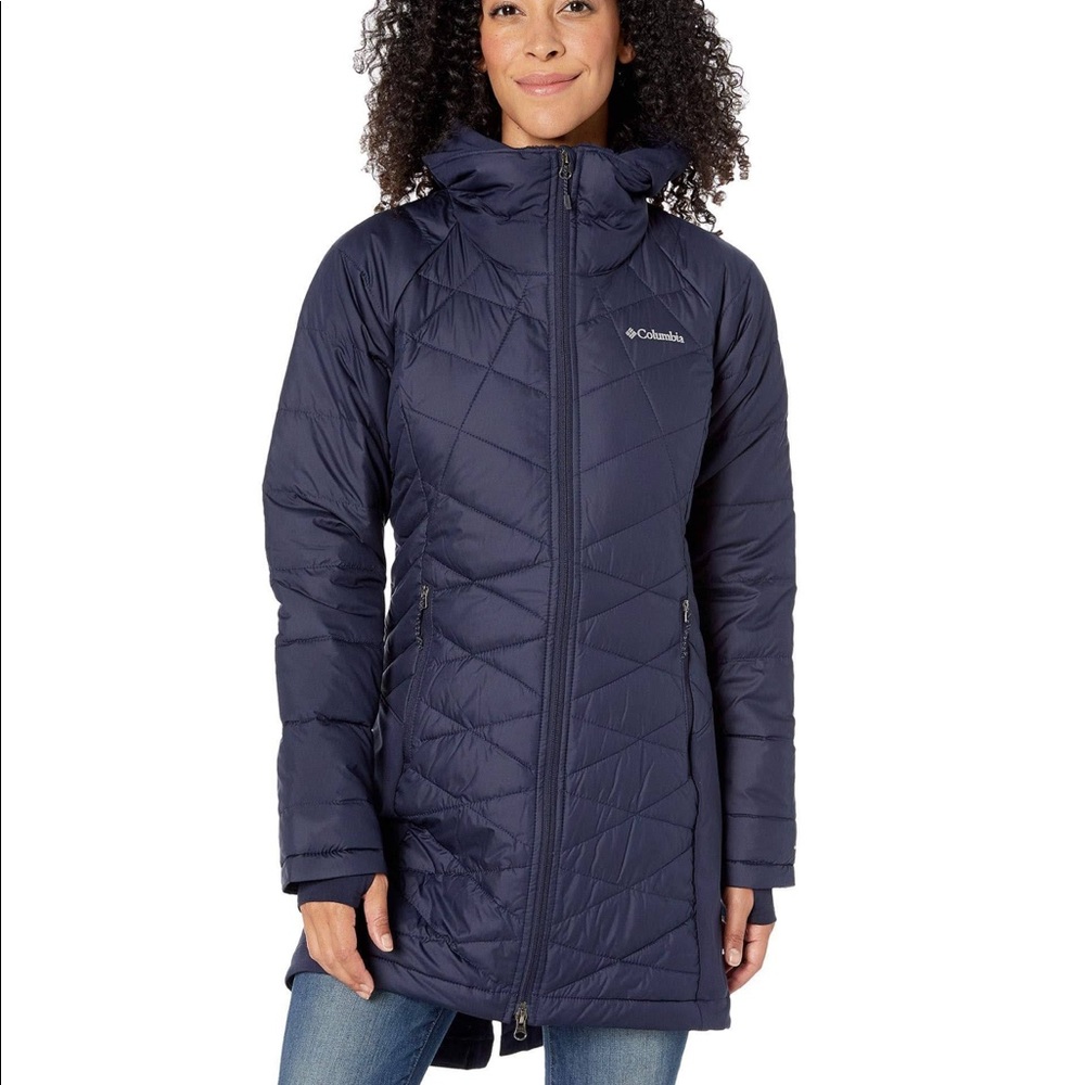 Columbia Heavenly Long Hybrid Insulated Omni Heat Jacket Coat Navy Blue NEW